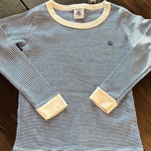 Petit Bateau Navy and White Striped Long Sleeve Tee